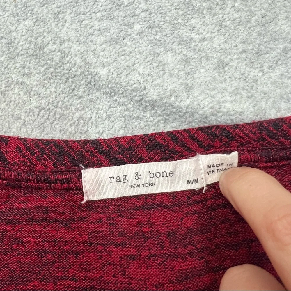 Rag & Bone Top Womens Medium Red Black Space Dye Knit Rayon Stretch Long Sleeve - Picture 4 of 6